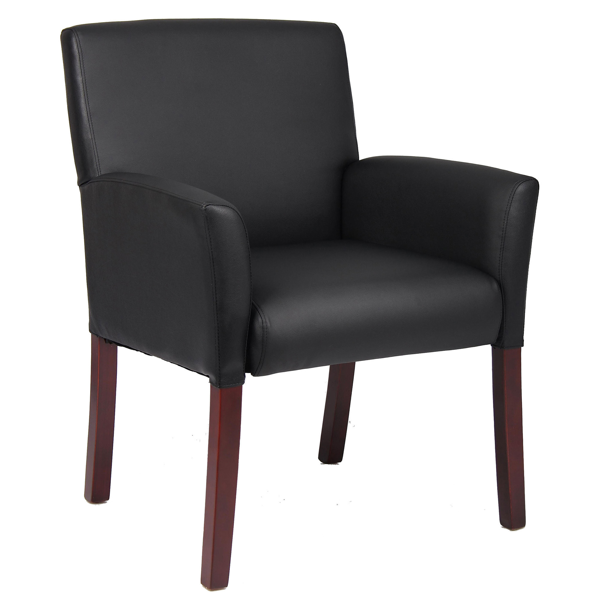 BOSS Executive Box Arm Chair with Caresoft Upholstery, Black with Mahogany Legs, 26 1/2in.W x 26 1/2in.D x 35 1/2in.H, Model# B619